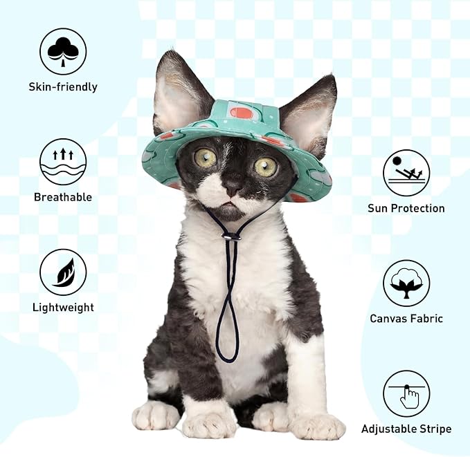 QBLEEV Cat Hats for Cats Only, Sphynx Hat with Ear Hole, Kitten Headwear Mini Sun Sombrero Caps, Summer Cat Cowboy Hats, Pet Chihuahua Sunscreen Baseball Outdoor Climbing Cap Birthday Party