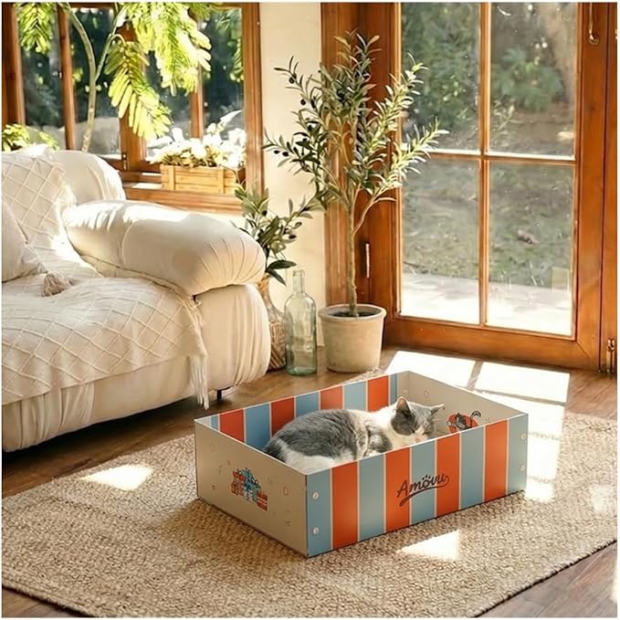 Cardboard Cat Scratcher Box & Bed – Heavy Duty Cat Scratch Pad for Indoor Cats, White Wood-Pulp Cat Scratching Board with Durable Cardboard cat Box, Low-Mess Cat Lounge House (Scratcher Box)