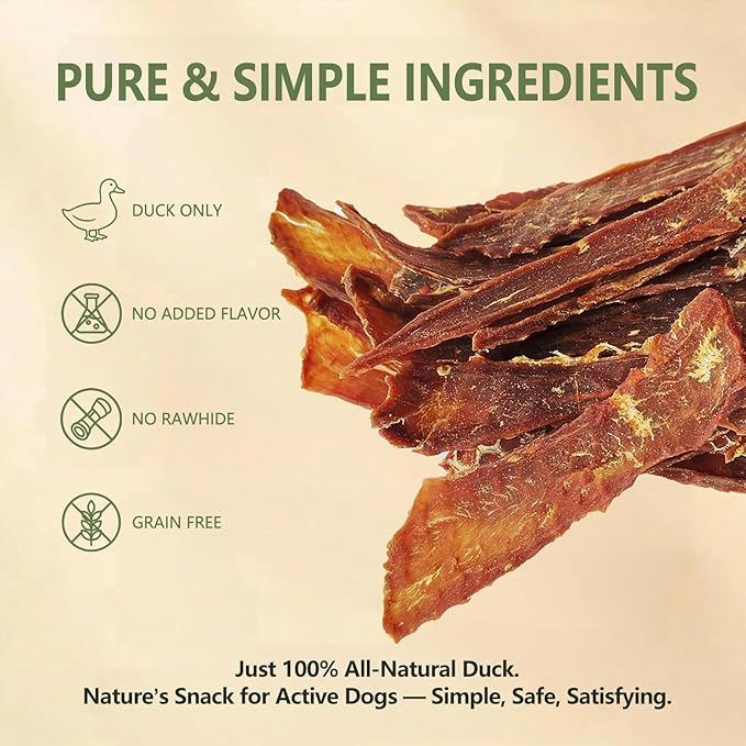 Duck Jerky Dog Treats, 100% Real Duck Breast, Single Ingredient Grain Free Dog Treats, High Protein Low Fat Training Treats for Dogs, Healthy Chewy Treats for Small Medium Large Dogs, 7 oz