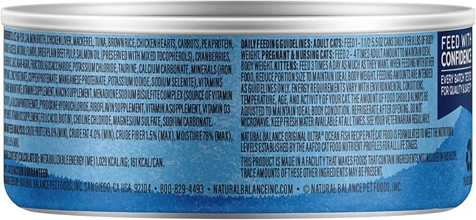 Natural Balance Original Ultra Adult Wet Canned Cat Food, Ocean Fish Recipe, 5.5 Ounce (Pack of 24)