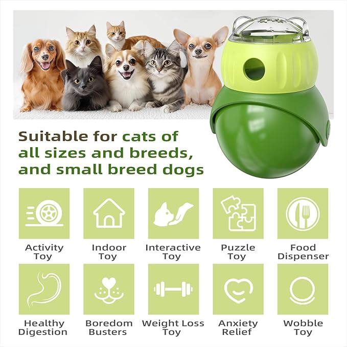 KADTC Wobble Treat Dispenser Ball for Indoor Cat & Tiny/Small Dog Enrichment Toy Interactive Slow Feeder, Kitten Stimulating Balls, Puppy Puzzle Toys