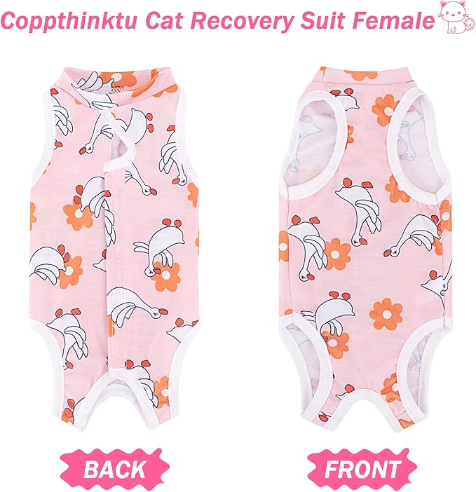 Coppthinktu Cat Recovery Suit Female Cats Onesie for Cats, Breathable Cat Surgery Suit for Surgical Abdominal Wounds Skin Diseases, Cute Kitten Spay Recovery Suit E-Collar Alternative Anti Licking