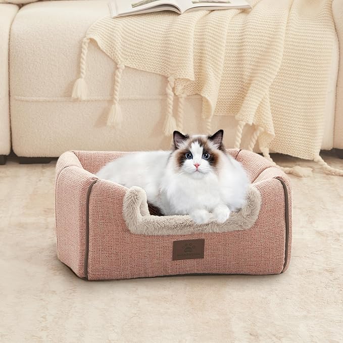 WINDRACING Cat Bed for Indoor Cats - Cat Cave Beds Cat House Cat Tent with Removable Washable Cushioned Pillow Light Pink, L(17.5 X 17.5 X 17.5 Inch)