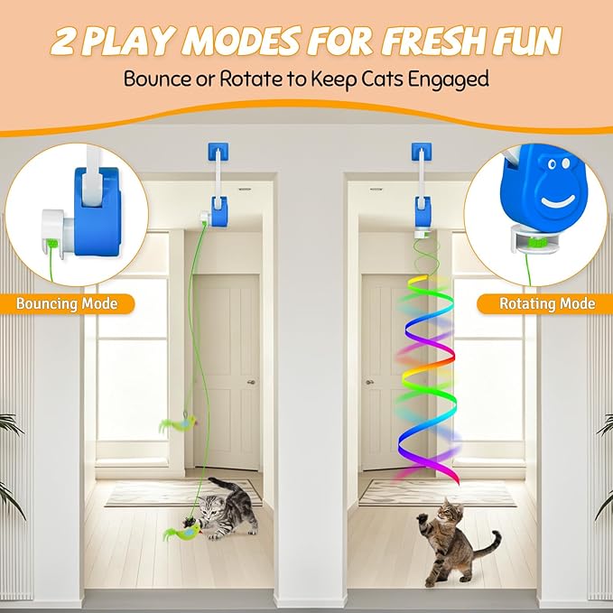 Interactive Cat Toys for Indoor Cats, Automatic Hanging Door Frame Cat Toy with Bird, Mouse & Feather Teasers, Motion Activated Self Play Exercise Toy for Bored Kittens & Adult Cats.
