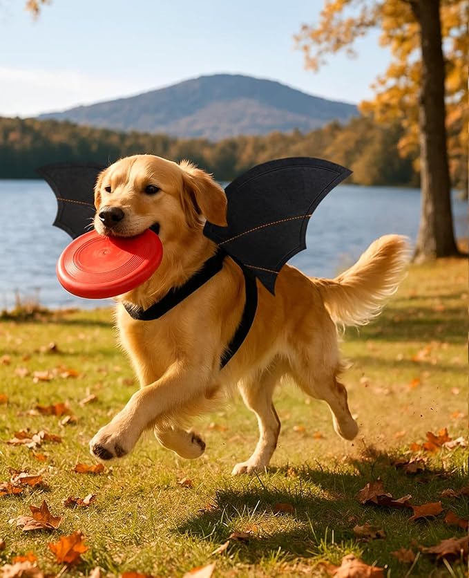 Halloween Dog Bat Wings Costume - Pet Costume for Party Puppy Apparel for Small Medium Large Dogs Funny Doggy Cosplay Dress Up Accessories S-M
