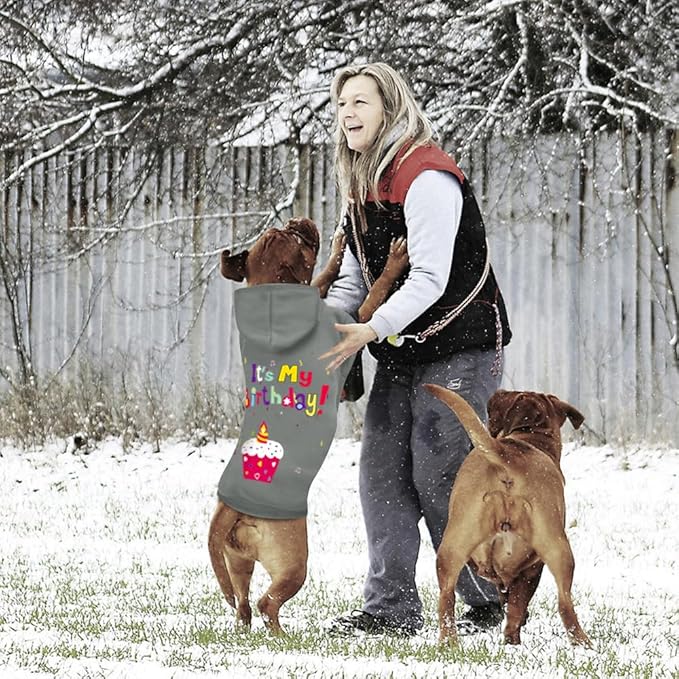 Dog Sweater Dog Hoodie Cold Weather Coat Hooded Sweatshirt for Puppies,Cats, Small Medium Large Dogs (Grey(It's My Birthday), Small)