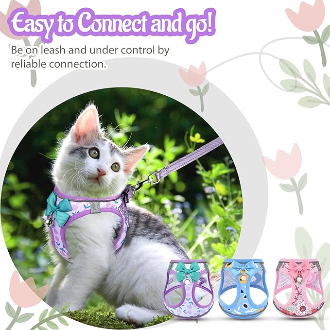 Cat Harness and Leash Escape Proof for Walking, Adjustable Soft Kitten Harness with Reflective Straps Step in Cat Vest Harness for Small Kitten and XS Dogs (Purple, S-Chest(11.8"-13.7"))