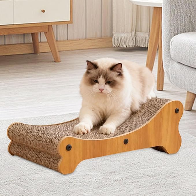 Cat Scratcher Made of Corrugated Cardboard and MDF Protects Furniture, Beds, Nests, and Lounge Sofas; Comfortable for Sharpening, Suitable for Small C, Recliner