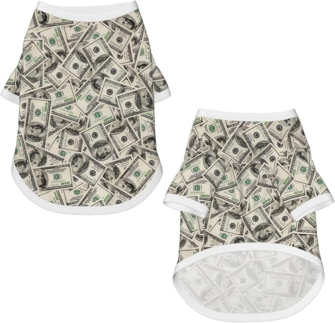 Dollar Bills Play Money Dog Shirt Pet Cotton T-Shirt Soft Breathable Dog Clothes Stretchy Puppy Outfit Doggy Tank Top Funny Outdoor Apparel Daily Wear for Small Medium Dogs Cats Grey Medium