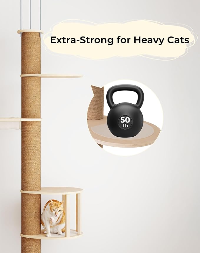 COZIWOW Floor to Ceiling Cat Tree, Tall Cat Tower with Lots of Scratching Posts, Designed for Large Cats, Indoor Cat Furniture Suitable for All Cat Sizes