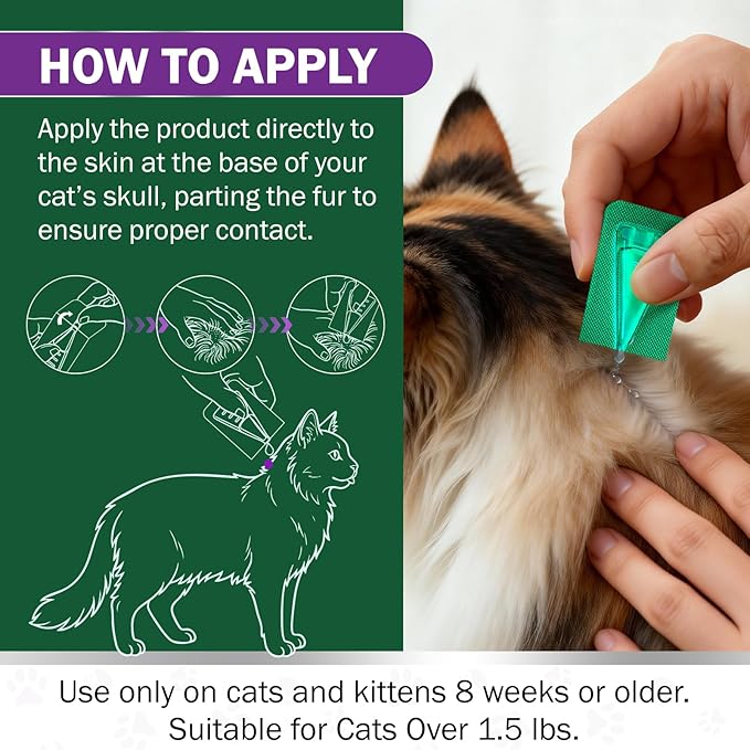 Cat Flea and Tick Prevention & Treatment - Flea and Tick Prevention for Cats, 6-Month Supply, Flea Control, Repellent, Suitable for Cats Over 1.5 lbs, Flea Supplements