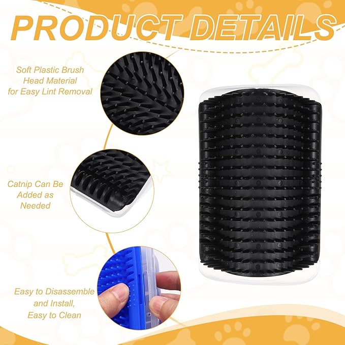Self Grooming Cat Brush, Cat Self Groomer Scratcher with Catnip Softer Scratchers Wall Corner Groomer Massage Combs(4Pcs, S, Black) for Long Short Fur Pets/Kittens/Puppies