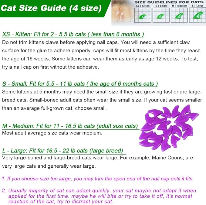 VICTHY 100pcs (10 Colors) Cat Nail Caps, Cat Claw Caps Cat Nail Covers with Adhesive Glue and Applicators (XS)