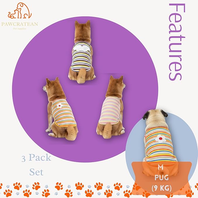 3-Pack Pet Cotton Sleeveless Top Striped Vest Top Soft Breathable Puppy Tank Top Cat Tee Dog Sleeves Top (X-Large)