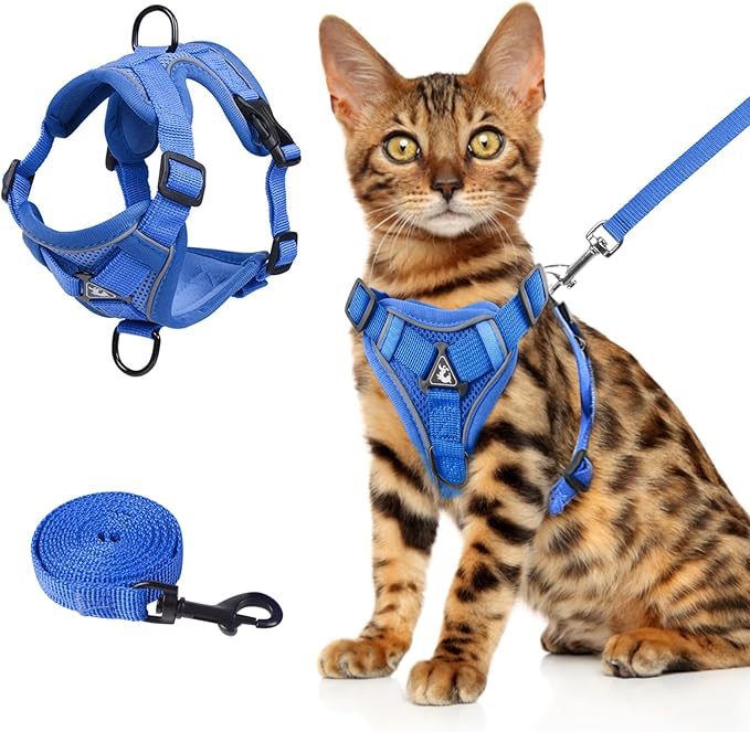 Wanheart Summer cat Chest Harness and Leash, Anti-Escape Adjustable Soft mesh cat Leash and Chest Harness Set for All Types of Cats cat Vests (Royal Blue, L:11.02-16.5lb)