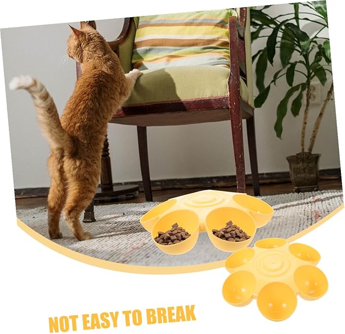 Cabilock 2pcs Flower-Shaped Pet Food Bowls with 6-Petal Multi-Slot Design, Non-Skid Portable Cat and Dog Feeding Dishes for Multi-pet Feeding and Watering, Yellow