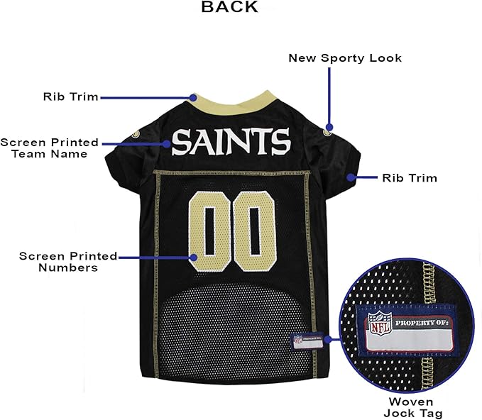 Pets First NFL New Orleans Saints Dog Jersey, Size XX-Large, Football Shirt Costume for Pet, Dog Sports T-Shirt, NFL Team Clothing for Cats, Licensed Pet Apparel Available in 7 Sizes and 32 Teams