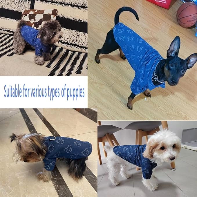 Unisex Pet Denim Shirt for Cats & Small Dogs, Soft Washed Denim, Collared Button Down with Back D-Ring, Breathable Cotton, Spring/Summer/Fall (Small, Shirt-Dark Blue with Bear)