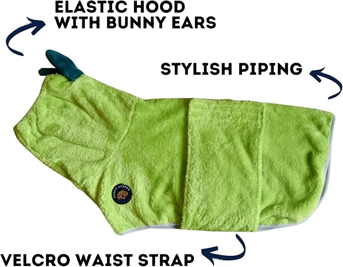 DERPYCHAPPY Premium Dog Towel Robe & Dog Bathrobe for Drying Dogs Made in Korea | Super Absorbent Quick & Adjustable Microfiber Bath Towel for Cats & Puppy Robes After Bath | Soft Warm Coat (Lime,L)
