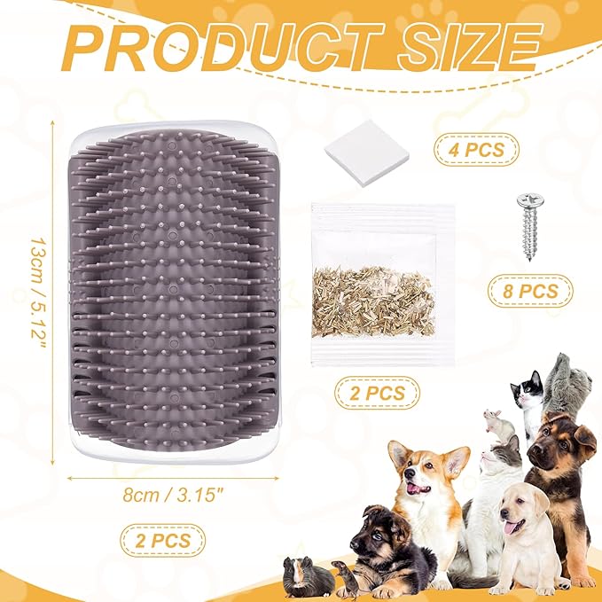 Self Grooming Cat Brush, Cat Self Groomer Scratcher with Catnip Softer Scratchers Wall Corner Groomer Massage Combs (2Pcs, S, Grey) for Long Short Fur Pets/Kittens/Puppies
