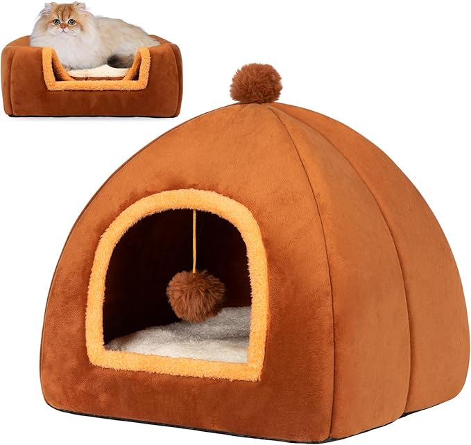 Cat Bed Cave for Indoor Cats,Cat House Tent Bed with Removable Washable Cushioned Pillow, 2-in-2 Kitten Beds for Indoor Kittens,Pet Bed