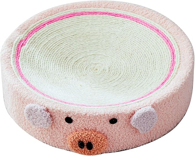 Cat Scratcher Bed Round Sisal Cat Scratcher Cardboard Cat Scratcher Lounge Bed Cat Scratcher Bowl Nest with Cartoon Pattern for Couch Carpets Sofas Protector (Pig)