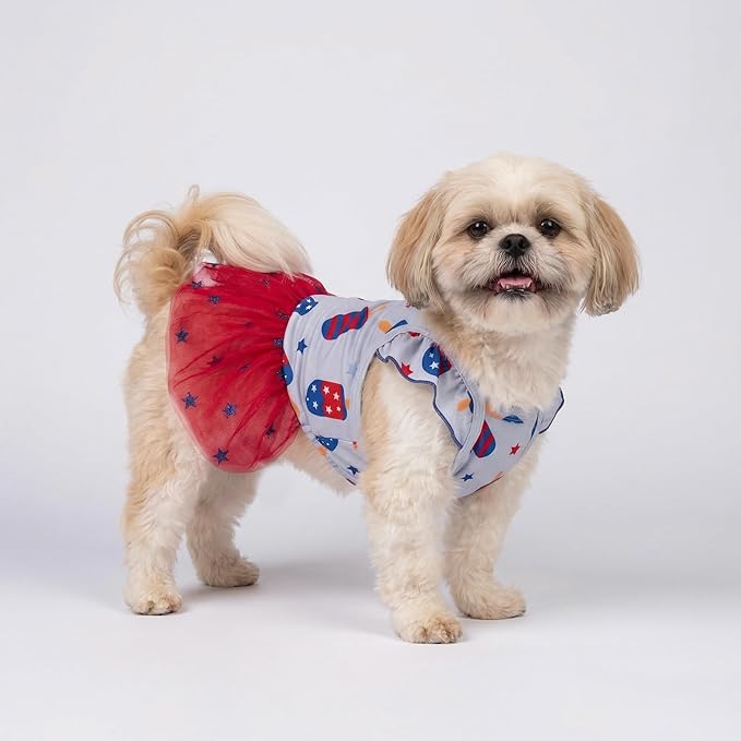 Fitwarm 4th of July Ice Pop Dog Dress, Patriotic Clothes for Small Dogs Girl, Festive Pet Outfit, Blue, Red, Large