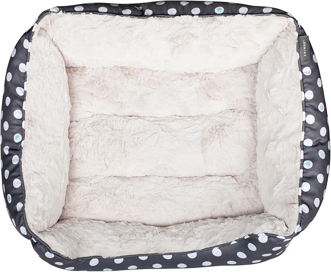 Fringe Studio Dot Paw Charcoal Medium Rectangular Cuddler Pet Bed 25" X 21"- Poly Filled with Faux Fur Interior - Machine Washable (213020)