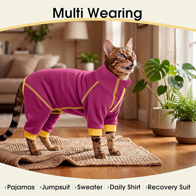 ROZKITCH Cat Onesie, Jumpsuit Cat Bodysuit Post Surgery Full Body Coverage Onesie After Surgery Female Stopping Pet from Scratching or Licking Rosered S