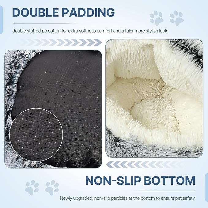 SUOXU Small Dog Bed, Nest Warm Super Soft Plush Faux Fur Washable Dog Bed with Non-Slip Bottom for Medium Small Dogs Snooze Sleeping Indoor (Gray-65cm/25in)