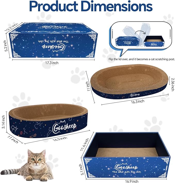 Goosheep 4-in-1 Cat Scratcher and Bed, 2 Scratching Pads & 2 Oval Loungers for Indoor Cats, Multi-Cat Household Cardboard Scratcher Furniture with Cat Bed Design to Save Your Couch