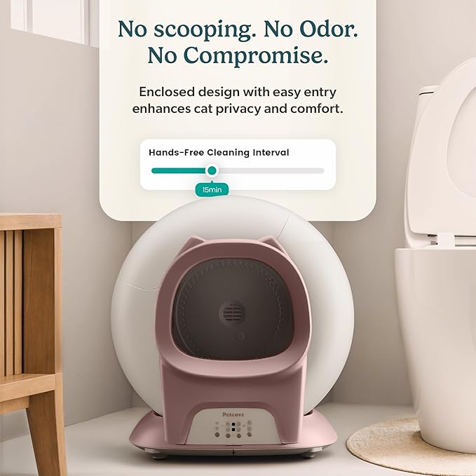 Petcove Automatic Self Cleaning Litter Box for Multiple Cats - PurrTek with Smart App (5GHz Wi-Fi), Triple Odor Control, Quiet Operation & Advanced Safety Sensors