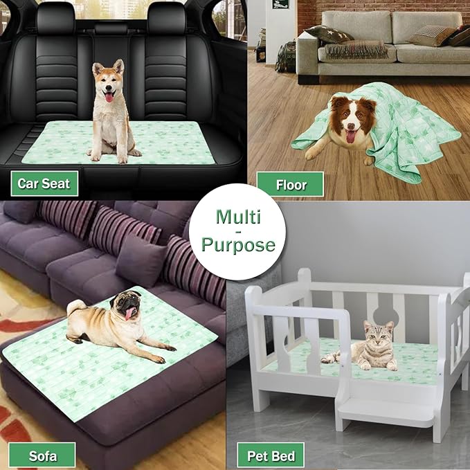 BAMY Cat Cooling Blanket Summer Dog Silk Quilt Pet Mat Cushion Washable Kitten Ice Pad for Bed Couch Sofa, Soft Liquid Pee Proof Pet Furniture (Green, Small)