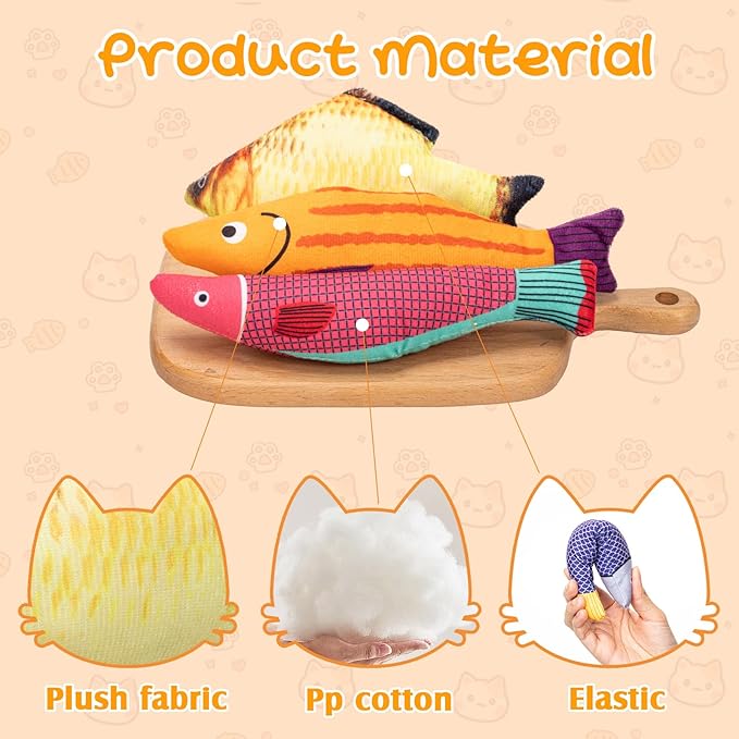 Leitee 24 Pcs Simulation Fish Shape Realistic Fluffy Dog Toys, Multi Color and Styles, Interactive Soft Chew Kicker Toys for Indoor Cats & Kittens