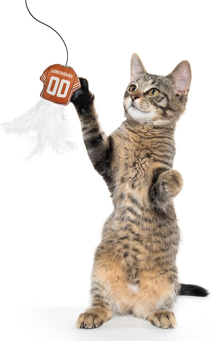 NCAA Texas Longhorns Team Jersey Wand with CAT NIP, Cat Toy Jersey Shaped Plush Teaser Toy for Cats & Kittens - Interactive Pet Toy for Play & Exercise