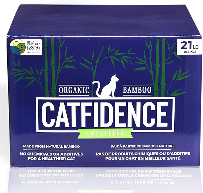 Catfidence Organic Bamboo Cat Litter, Unscented, Dust-Free & Fast-Drying, Long-Lasting Odor Control, Multi-Cat Friendly, 3 Pack (7 lb Each, 21 lb Total)