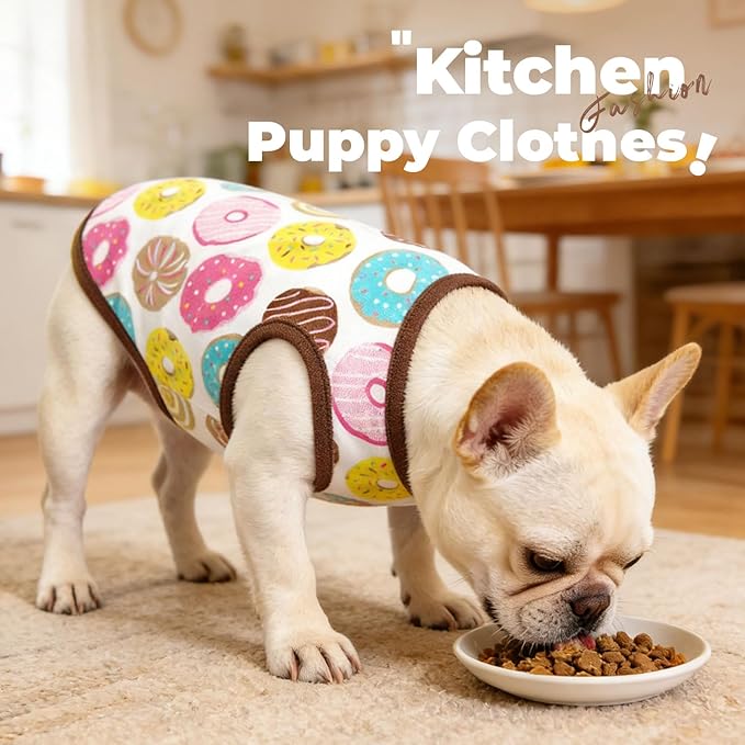 PETCARE Cartoon Dog Shirts for Small Dogs Cute Dog Clothes Brown Donut Tshirt Soft Cotton Puppy Pajamas Breathable Sleeveless Pet Tank Top Spring Summer Dogs Clothes for Chihuahua Yorkie Shih Tzu