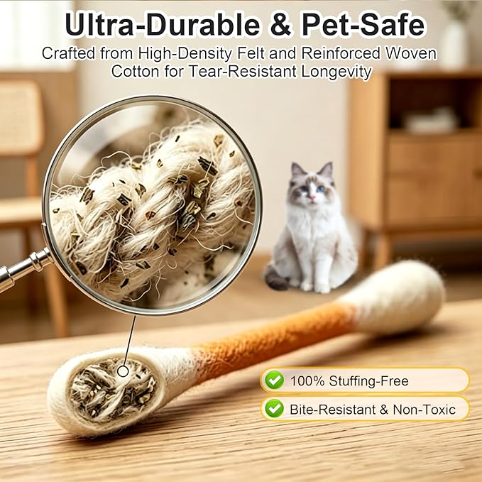 6 Pk Cotton Swab Cat Toy with Catnip, Giant Cat Qtip Toy Chew Sticks for Indoor Boredom, Big Interactive Felt Kitty Kicker Play Lover Gift Accessories1 (Mixed)