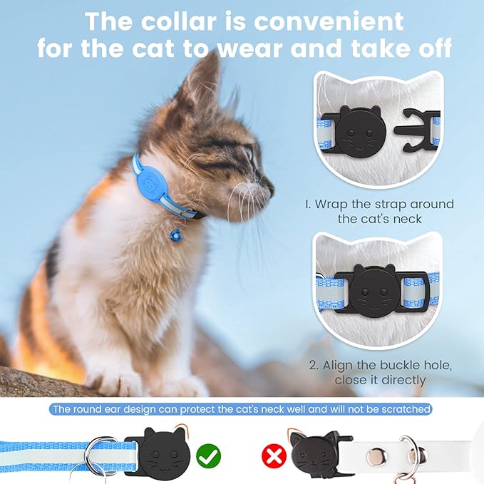 Upgrade Airtag Cat Collar, Reflective Kitten Cat Collar with Bell and Airtag Holder Compatible with Apple Airtags