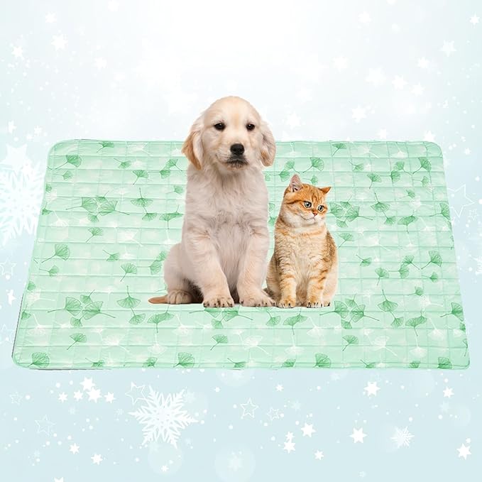 BAMY Cat Cooling Blanket Summer Dog Silk Quilt Pet Mat Cushion Washable Kitten Ice Pad for Bed Couch Sofa, Soft Liquid Pee Proof Pet Furniture (Green, Large)
