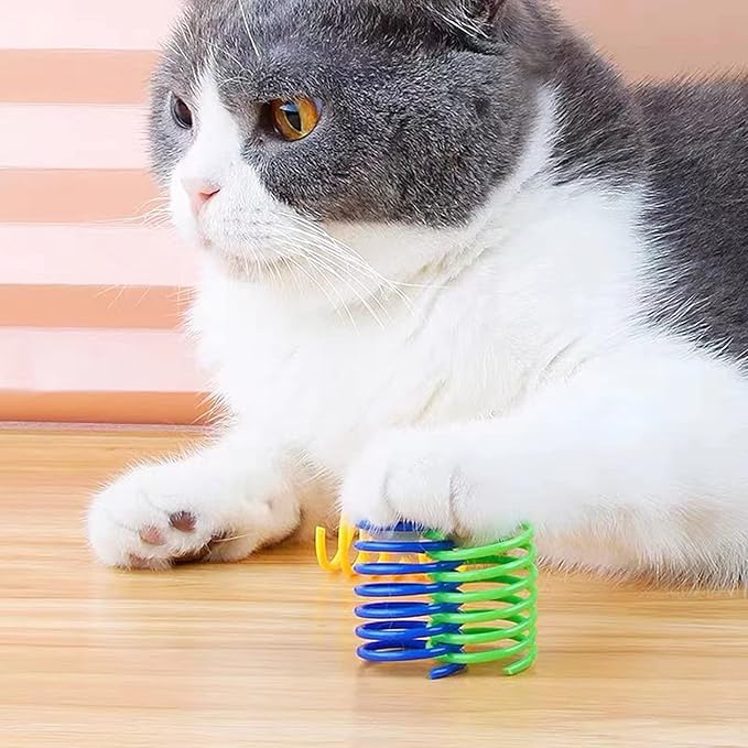 ISMARTEN Cat Spring Toy (100 Pack), Interactive Cat Exercise Toy for Indoor Cats, Multi-colored Plastic Coil for Kittens to Swat, Bite, Hunt