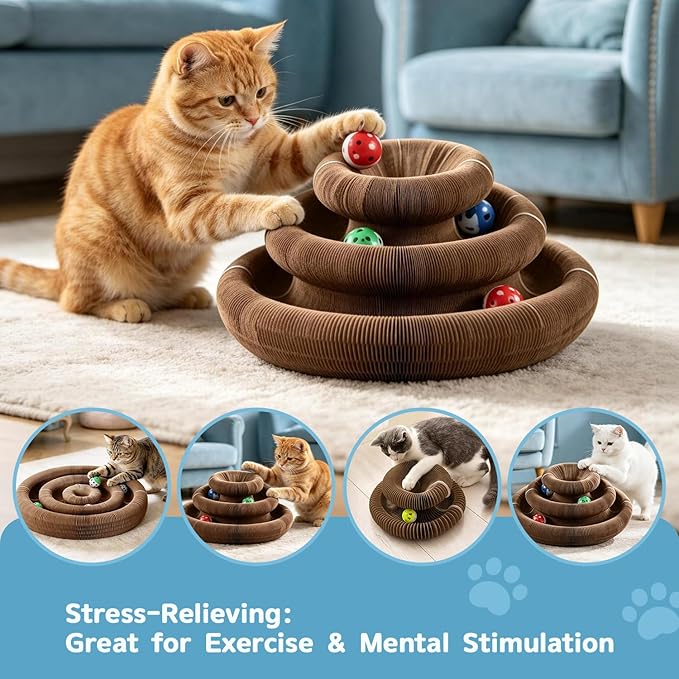 M-Shaped Double Layer Cat Scratcher, Magic Organ Accordion Scratching Board with Bell Ball, Interactive 2-in-1 Corrugated Cardboard Scratch Pad for Indoor Cats & Kittens