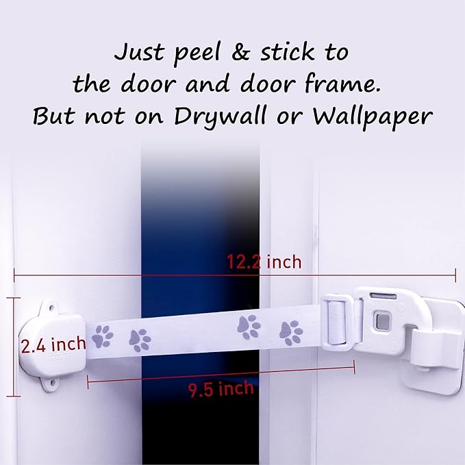 Neobay Adjustable Door Strap and Latch, Damage-Free Cat Door Latch to Keep Dog Out of Litter Box, Economical Alternative of Pet Gates and Interior Cat Door, Basic 2 Packs