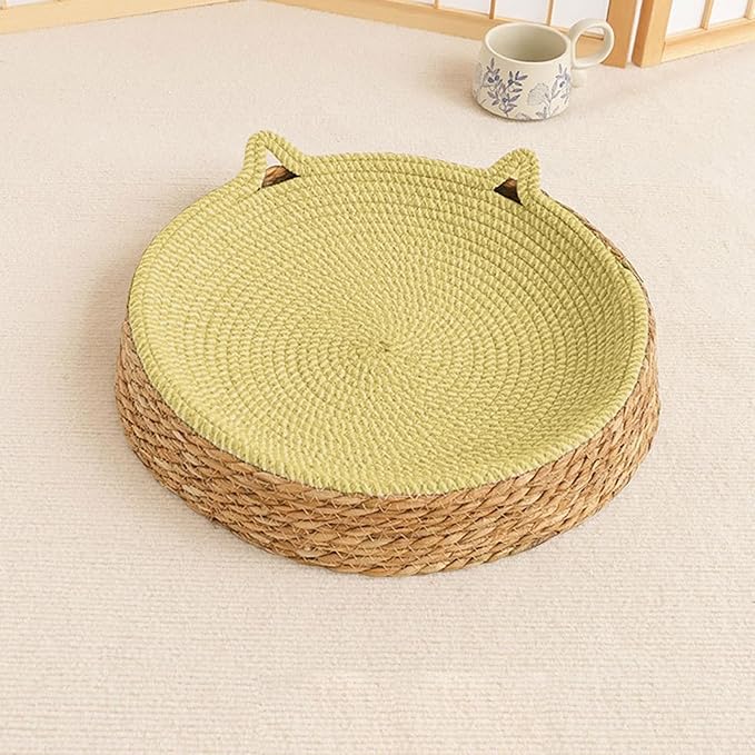 Woven Cat Scratch Bowl - Cotton Rope Round Cat Bed, Kitten Ear Design Scratching Board, Durable Claw Grinding Lounge Toy,