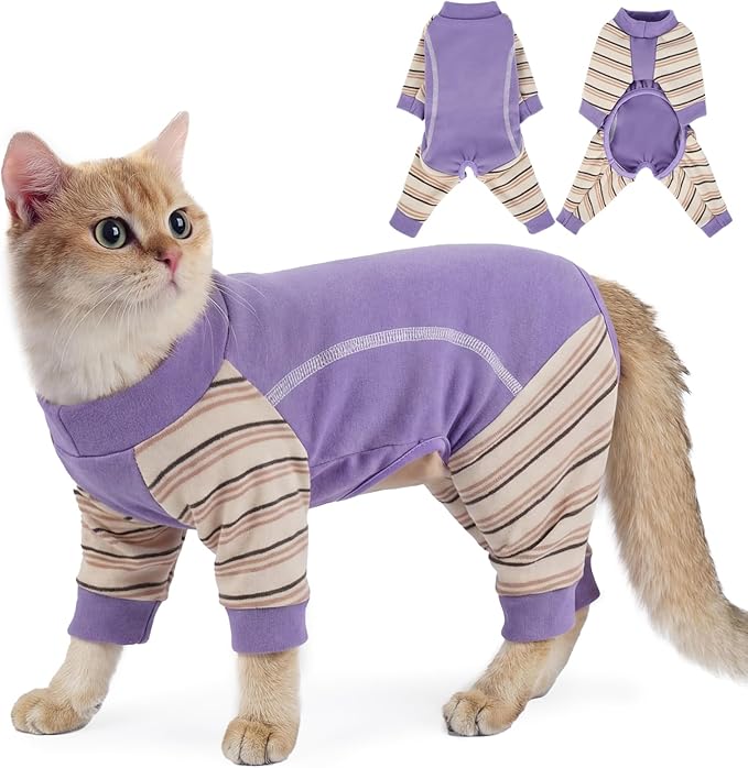 Sticky Cat Clothes, Sphynx Hairless Pajamas for Cats only, Soft Onesie for Kitten, Female Male & Hair Loss Prevention, Purple M