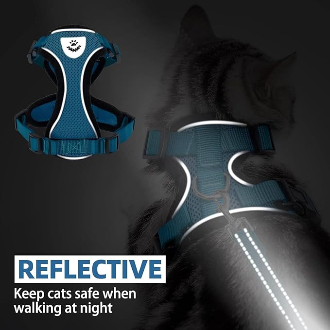 PUPTECK Cat Harness and Leash Set Escape Proof Reflective Cat Walking Harness Adjustable Soft Breathable Mesh Vest for Small Pets, Blue, S