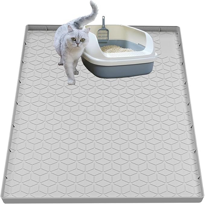 Cat Litter Mat for Litter Box, Silicone Large Cat Litter Trapping Mat - 28x22 in, Waterproof & Non-Slip, Durable & Easy Clean, Light Gray