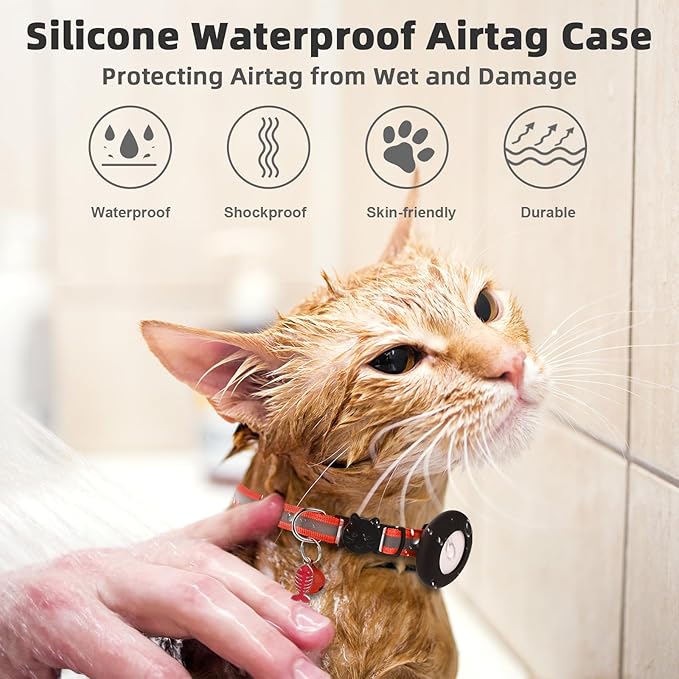 Airtag Cat Collar, Air tag Cat Collar with Bell and Safety Buckle in 3/8" Width, Reflective Collar with Waterproof Airtag Holder Compatible with Apple Airtag for Cat Dog Kitten Puppy (Red)