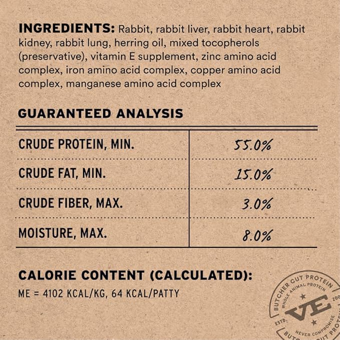 Vital Essentials Freeze Dried Cat Food, Raw Rabbit Mini Patties | Complete Meal or Topper | Easy to Portion and Rehydrate | High Protein, Grain Free Dry Cat Food | 8 oz Bag