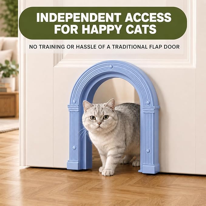 Cat Door for Interior Doors Large - No-Flap, No Training Needed, Indoor Cat Door Fits Cats Up to 25 lbs, Easy Installation, Installs in Minutes, Fits 1.25" to 1.75" Thick Solid & Hollow Doors Blue